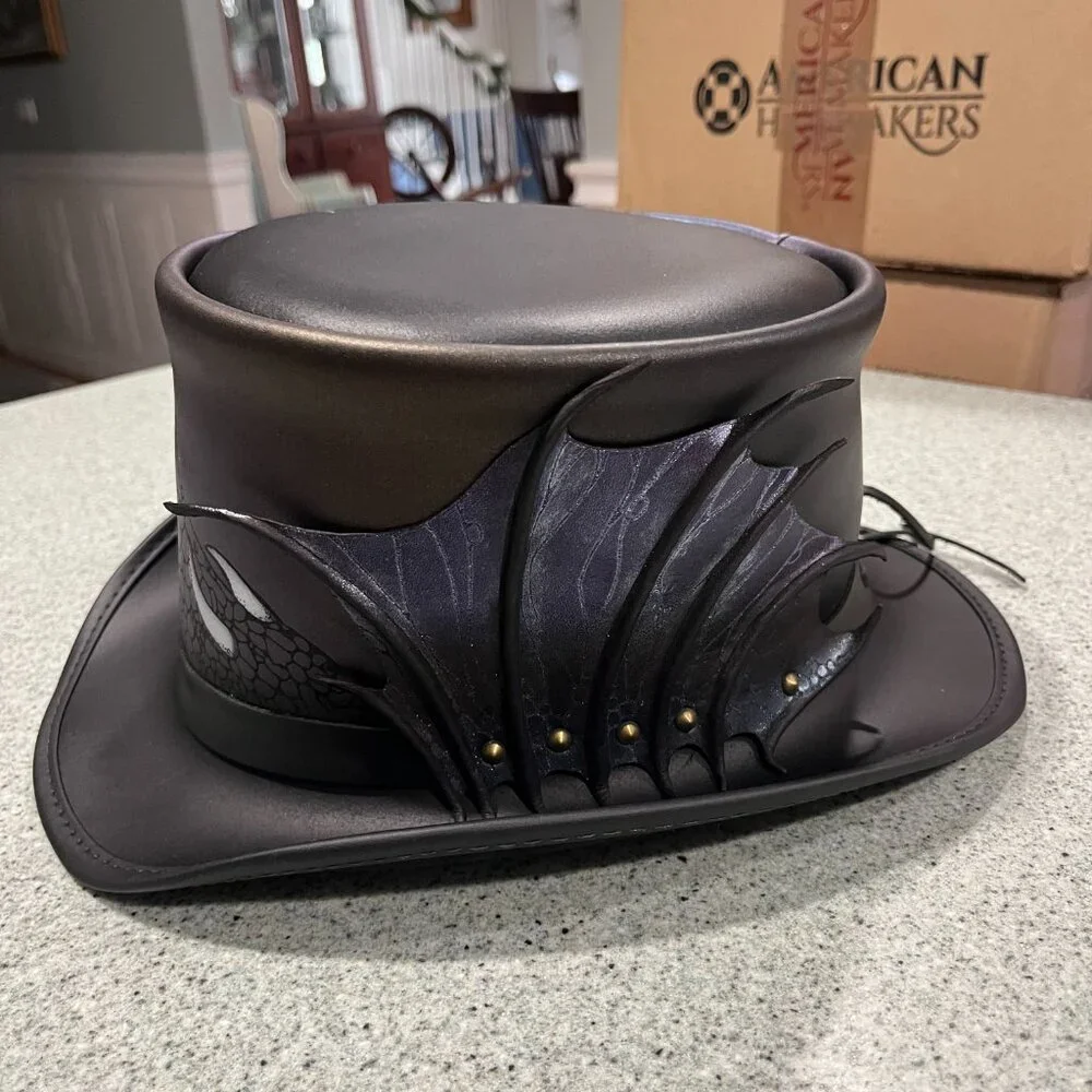 Draco Waterproof Hat Sz XXL American Hat Makers Black Leather Rock Top Steampunk